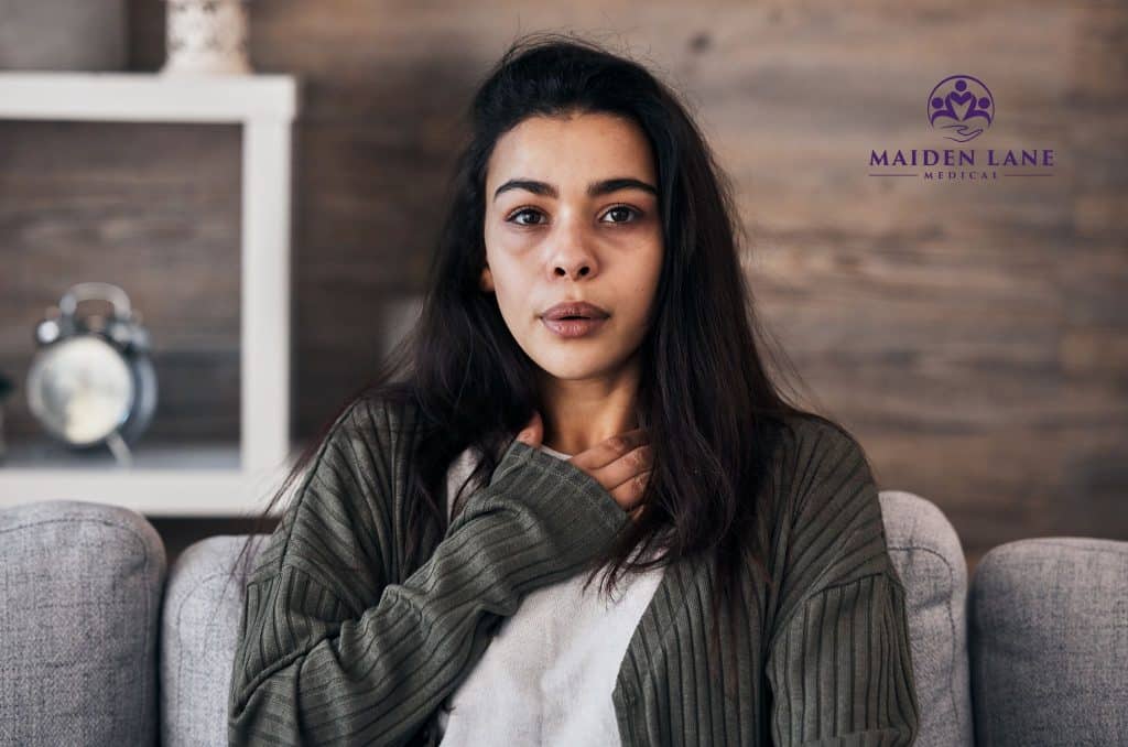 A woman with COPD breathing problems in Manhattan, NY.