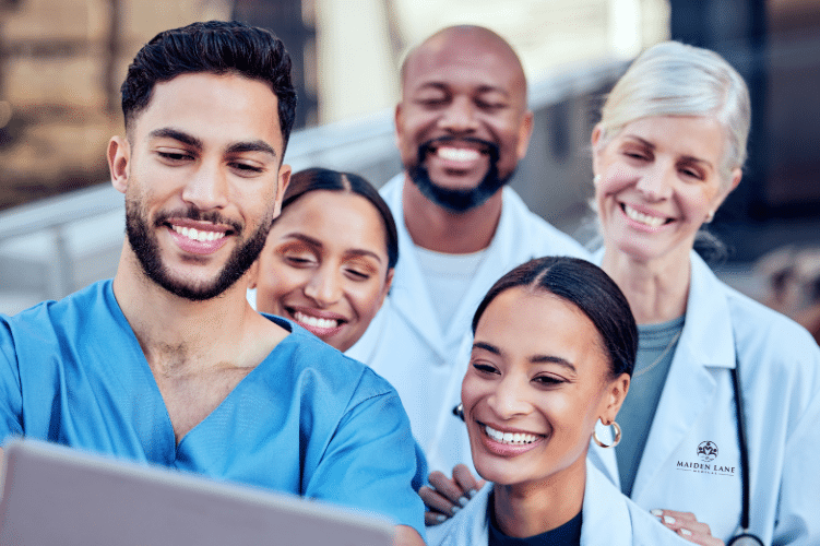 Doctors in NYC reading patient reviews on Google.
