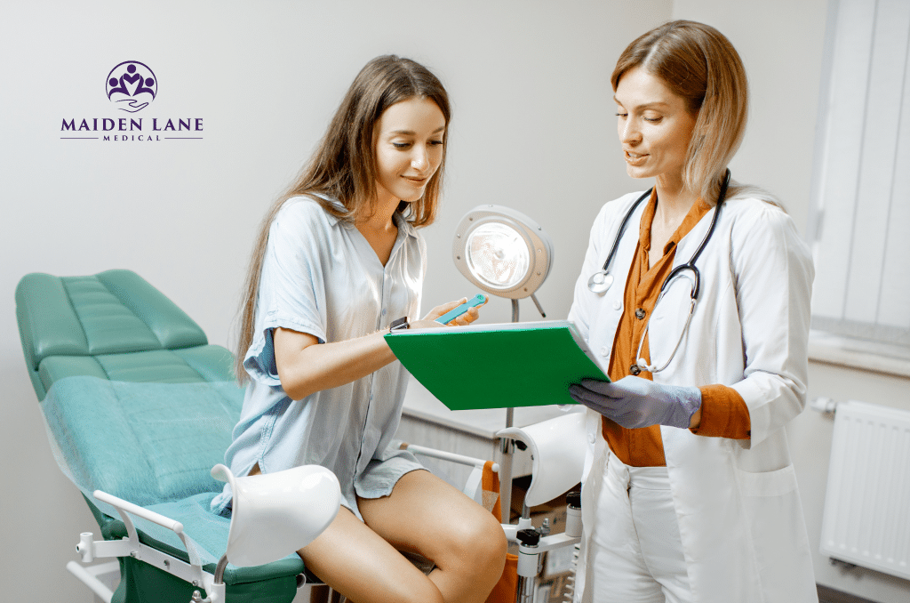 A female patient getting a Pap smear test in NYC.