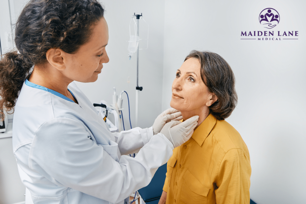 An endocrinologist examining a patient in Manhattan, New York.
