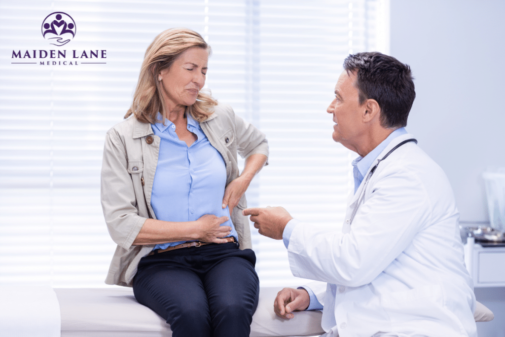 A specialist examining a patient that has pelvic pain in Manhattan, New York.