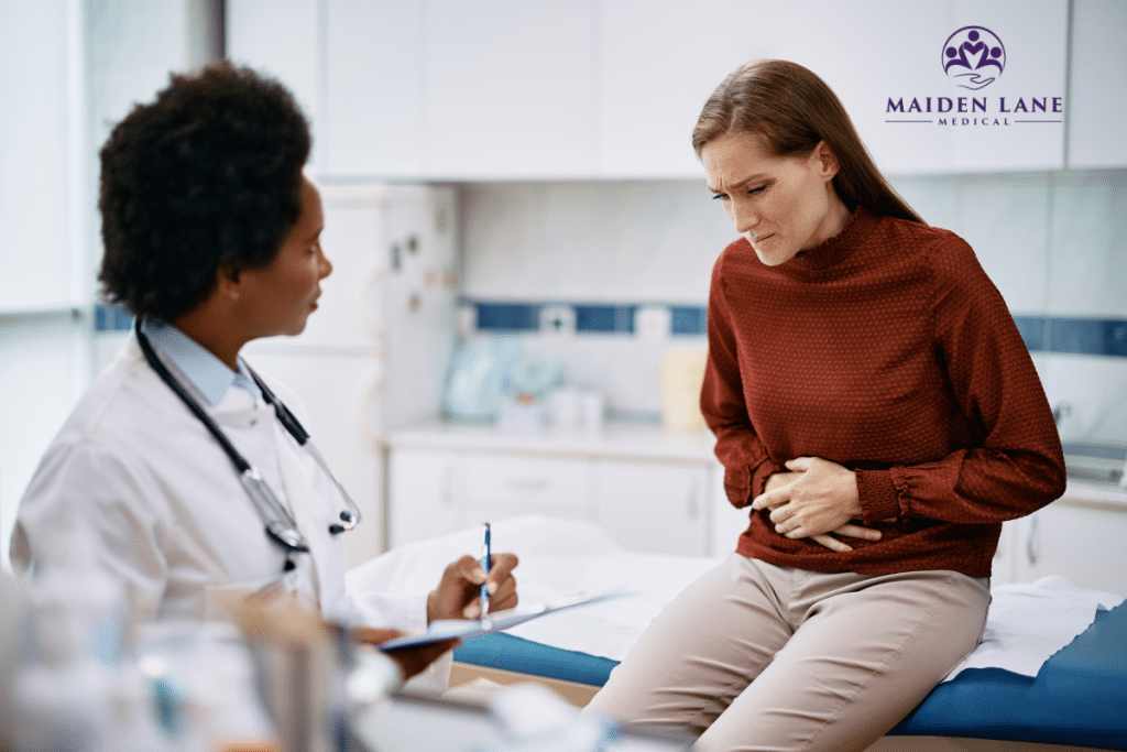 A woman with fibroids at the doctor for a consultation in Manhattan, New York.