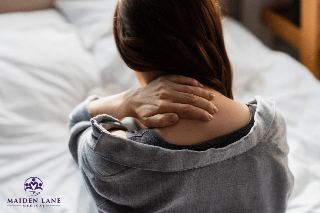 A woman with a strained neck in Manhattan, New York.