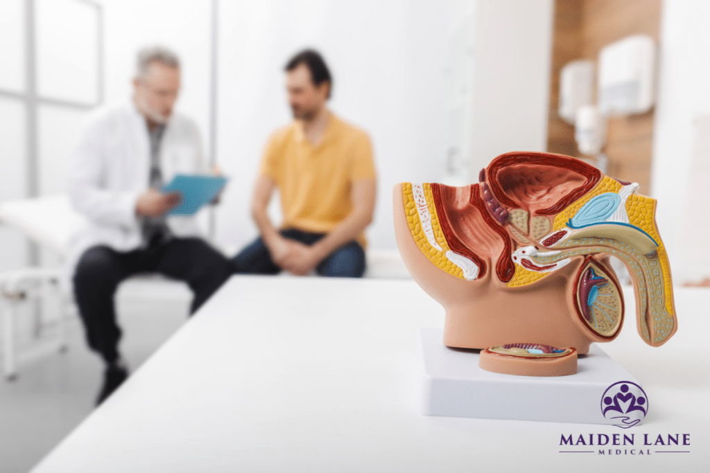 A man at the doctor for a fertility evaluation in Manhattan, New York.